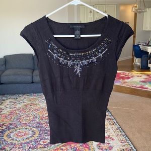 The Limited Beaded Sequin Black and Navy Blue Cap Sleeve Top Size Medium